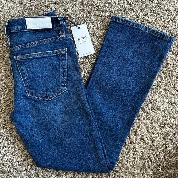 RE/DONE Mid-Rise Kick Flare Stretch Crop Jeans Mid 70s Wash in Size 26 - Picture 7 of 8